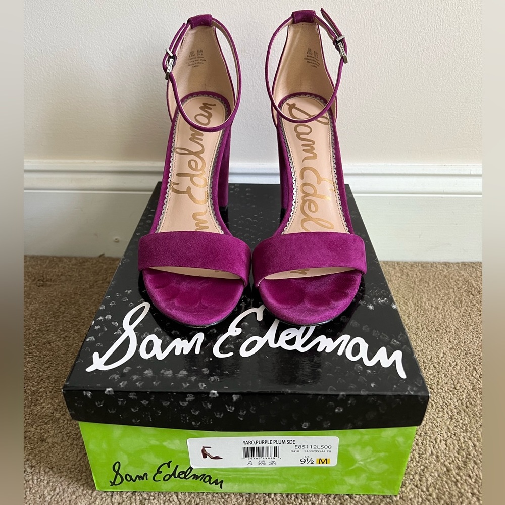 Sam Edelman Yaro Block Heel Sandal – Purple Plum Suede – Size 9.5M